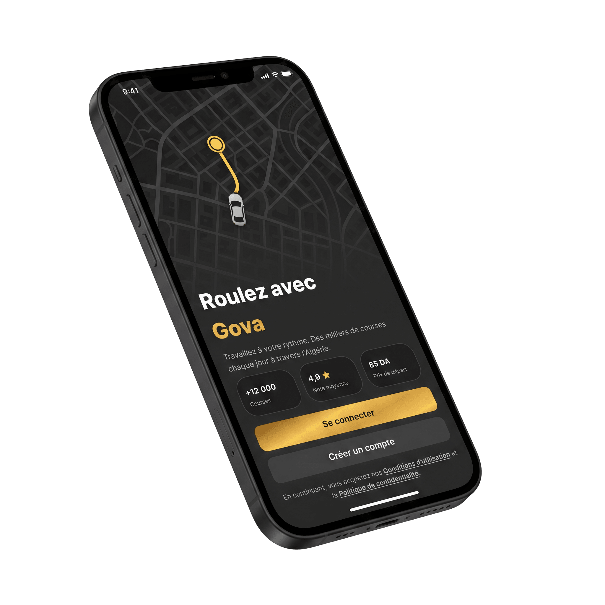 Application chauffeur GOVA — écran « Roulez avec Gova »